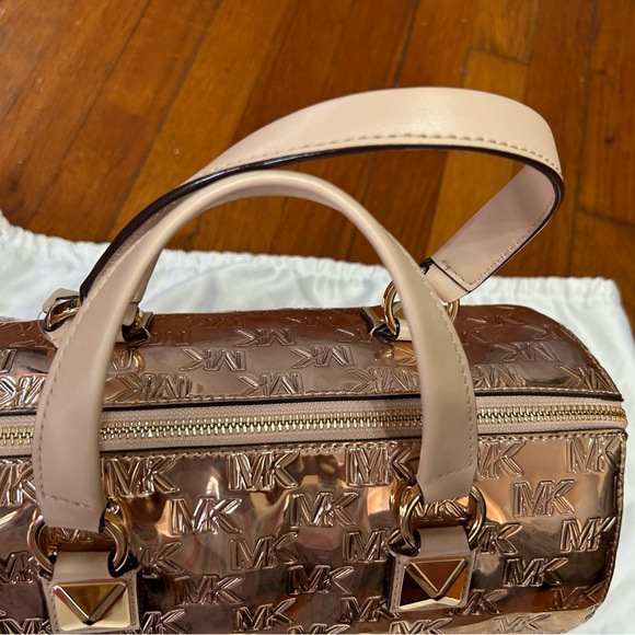 NWT Michael Michael Kors Grayson Logo Embossed Medium Satchel Bag ROSE Gold - Picture 9 of 12